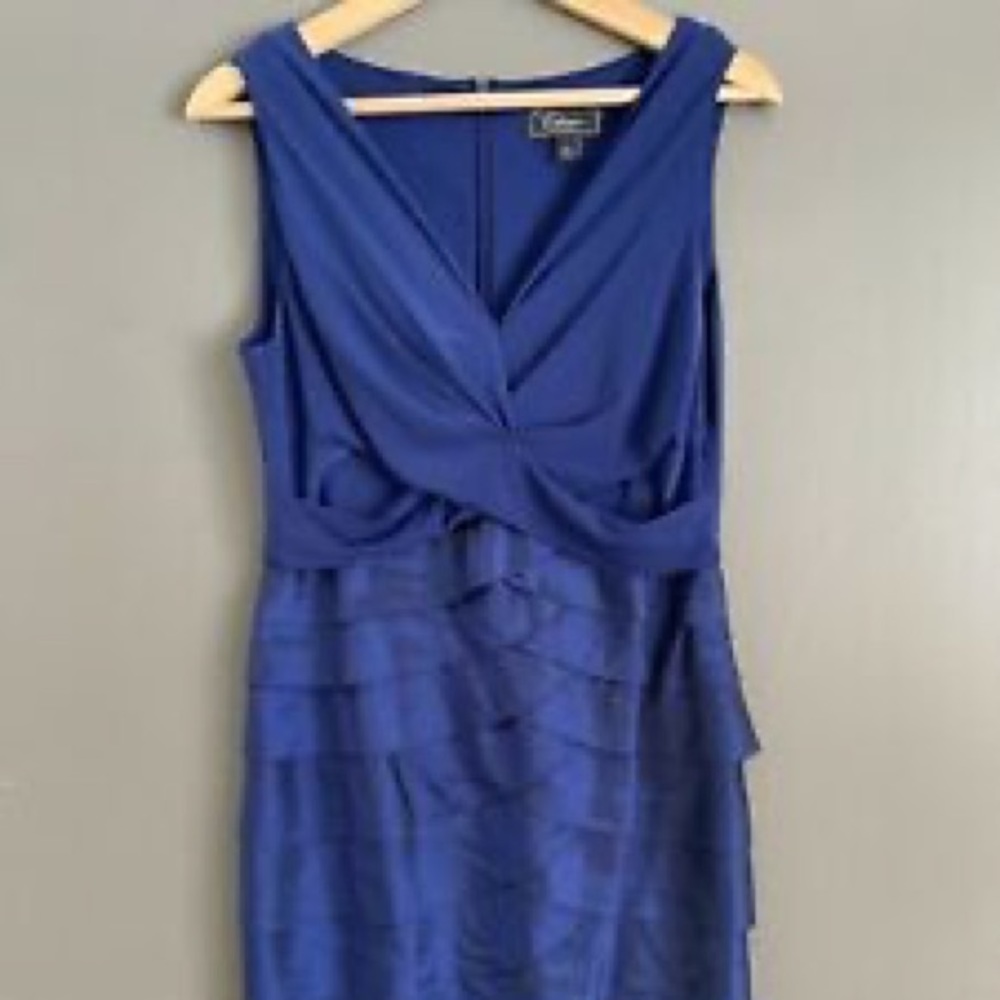 Royal Blue V-Neck Ruffled Cocktail Dress - Picture 2 of 5